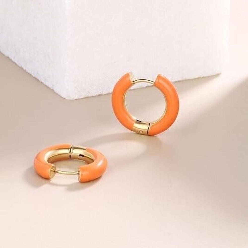 Enamel Hoop Earrings 18K‎ Gold Enamel Huggie Earrings Small Gold Earrings